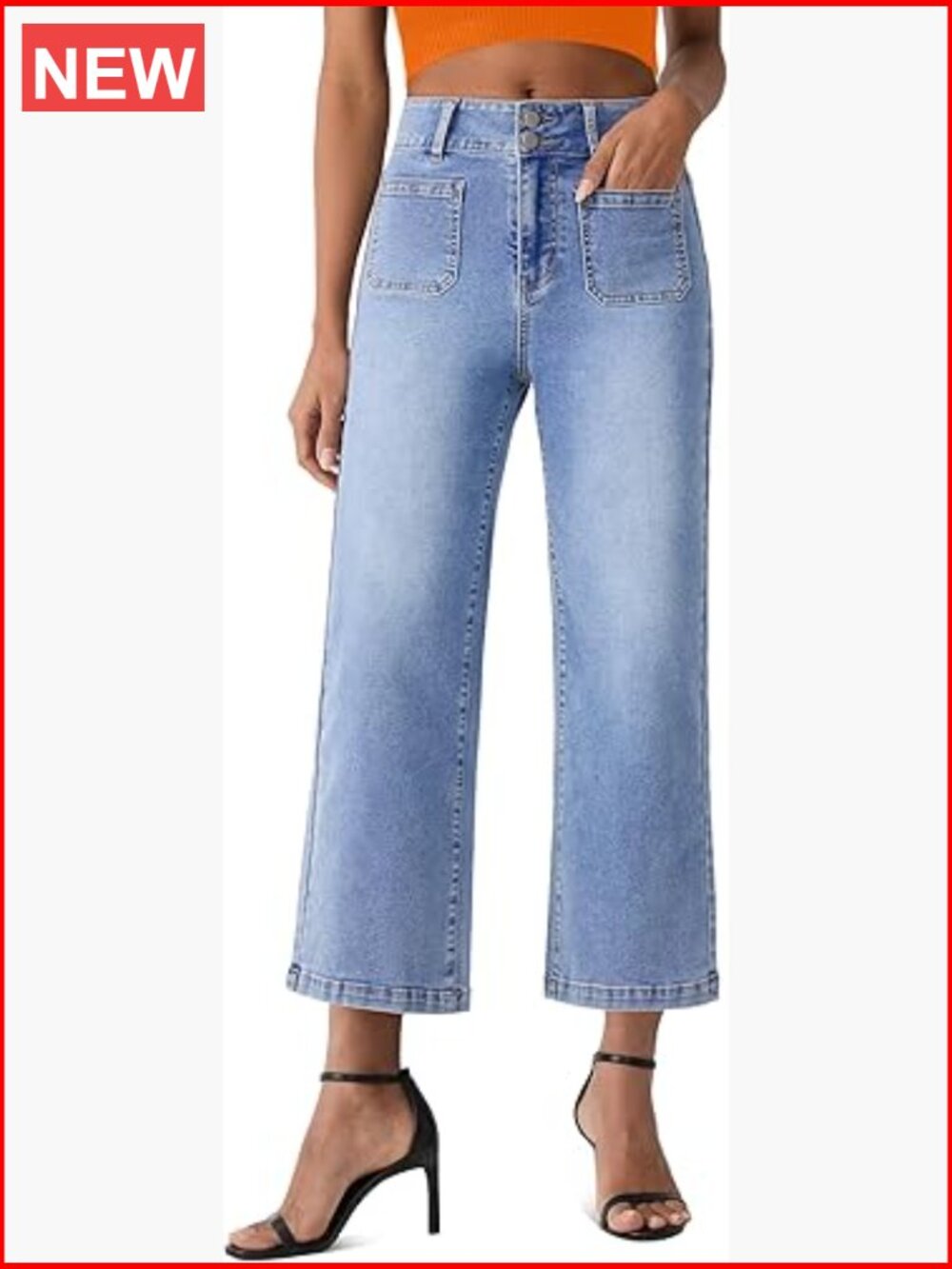 High Waist Cropped Straight Leg Jeans Trendy Stretchy Denim